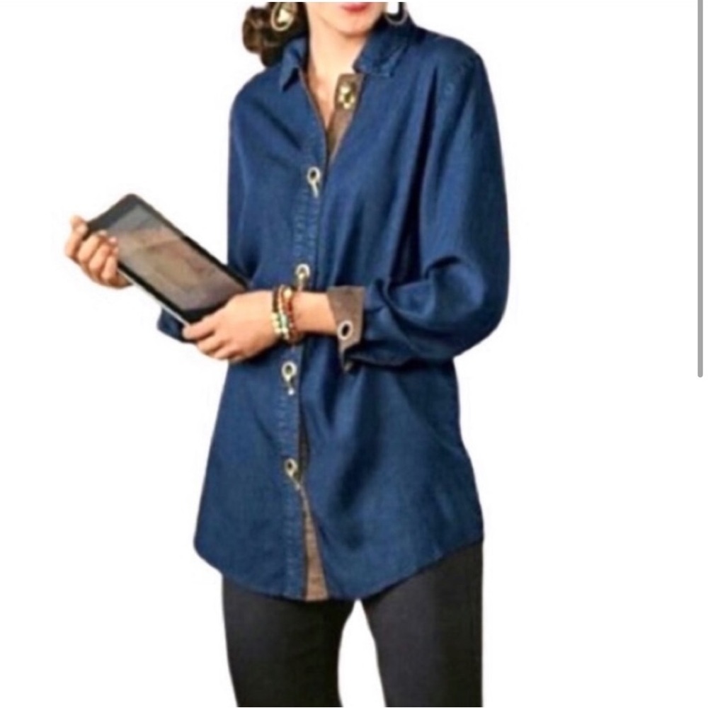 NWOT Soft Surroundings Plus Size Denim Chambray Tencel Weekend Top